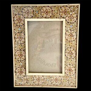 Vintage Fabric Sequin Bead Picture Photo Frame 4" X 6" Glass Shabby Cottage Core